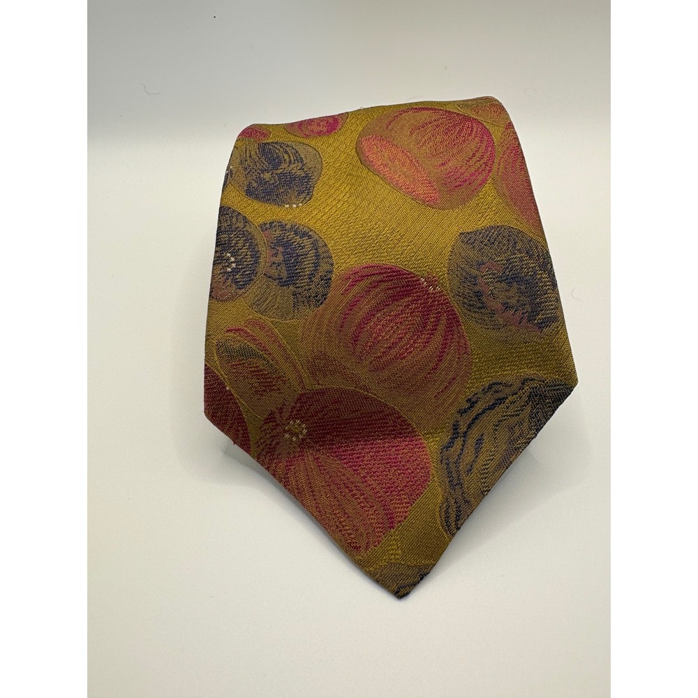 Hugo Boss Silk Tie Mens Gold Magenta Abstract Floral Jacquard Made in Italy